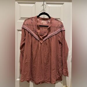 Free People Hearts and Colors Striped Floral Oversized Tunic Shirt